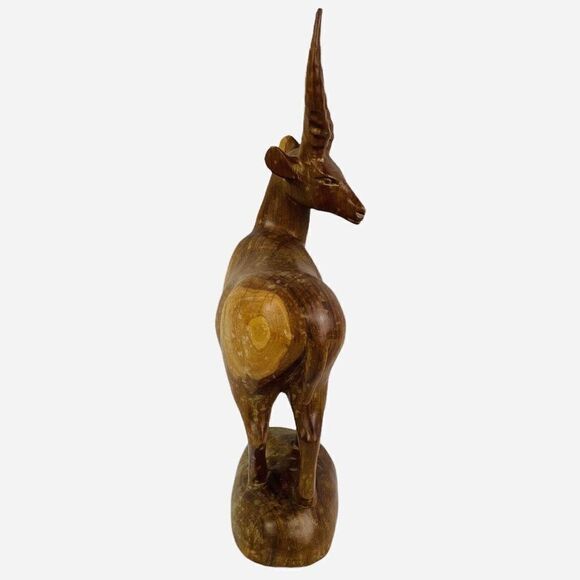 Vintage MCM Carved Natural Wood Gazelle Statue 15" African Folk Art Minimalist - Picture 3 of 12